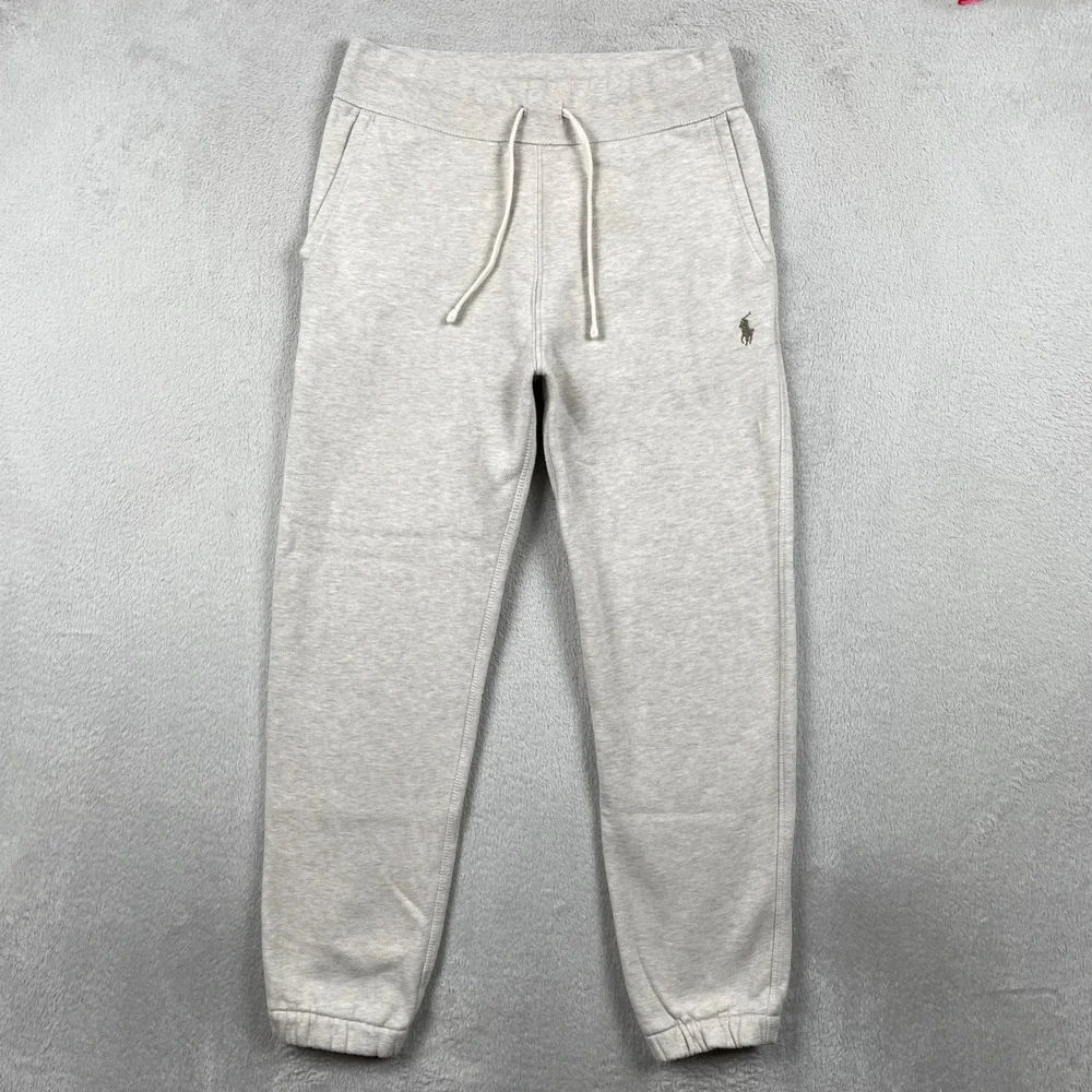 Polo Ralph Lauren Joggers Mens Small Cream Brown Pony Sweatpants Drawstring READ